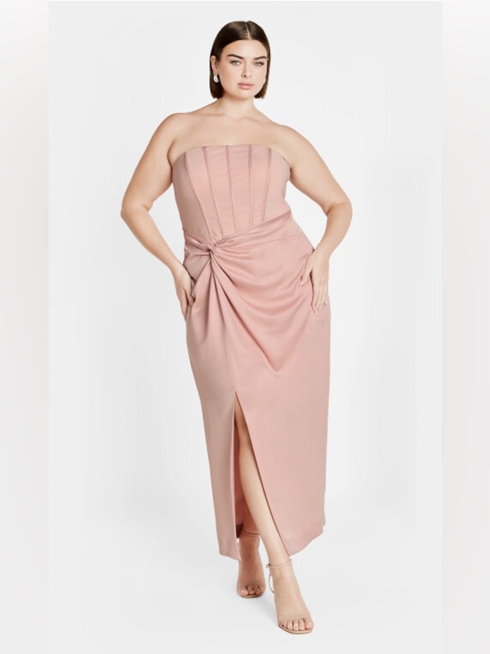 City Chic Leyla Strapless Dusty Rose Corset Midi Dress size 18W NWT